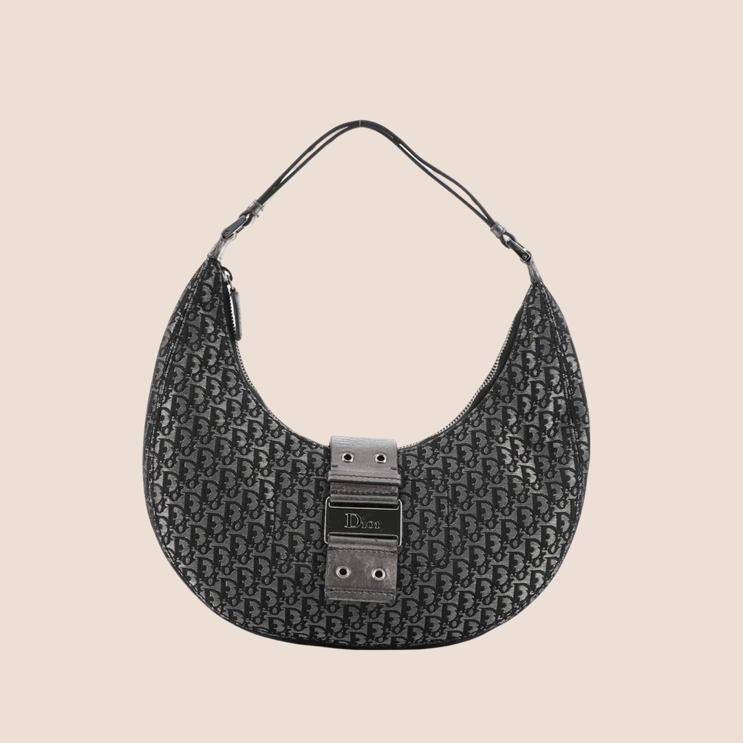 CHRISTIAN DOR BLACK DORISSIMO METALLIC HALF MOON BAG