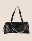 CHRISTIAN DOR HARCORE PIERCED BLACK LEATHER BOSTON BAG