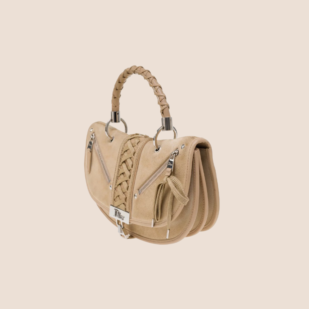 CHRISTIAN DOR BEIGE SUEDE ADMIT IT CORSET HANDBAG