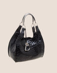 CHRISTIAN DOR BLACK CROC EMBOSSED PATENT LEATHER TOTE BAG