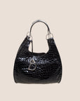 CHRISTIAN DOR BLACK CROC EMBOSSED PATENT LEATHER TOTE BAG