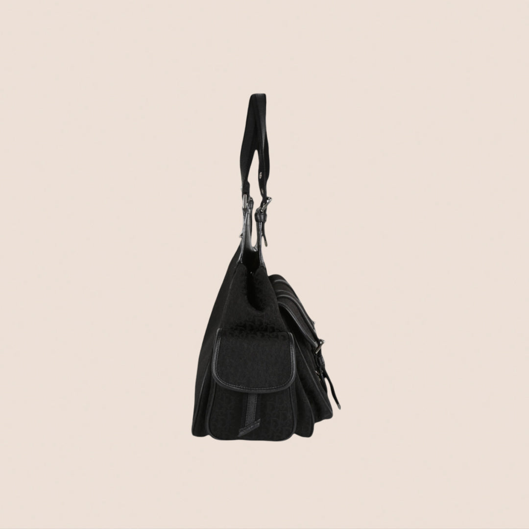CHRISTIAN DOR BLACK CANVAS STREET CHIC MULTIPOCKET BAG