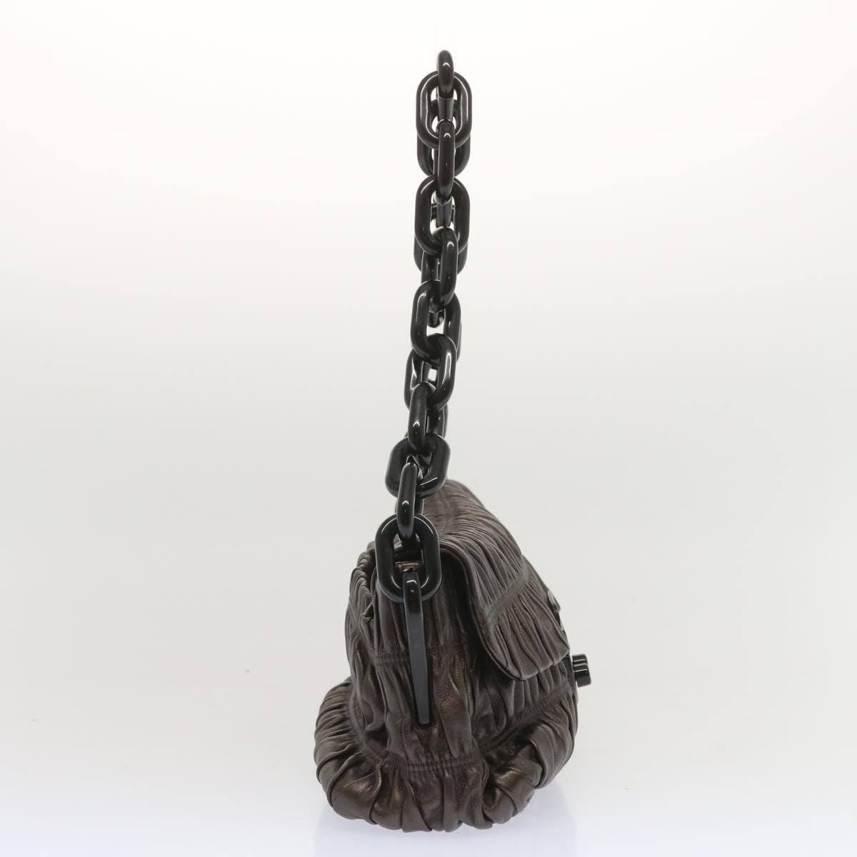 PRD Chain Shoulder Bag Leather Gunmetal Auth hk