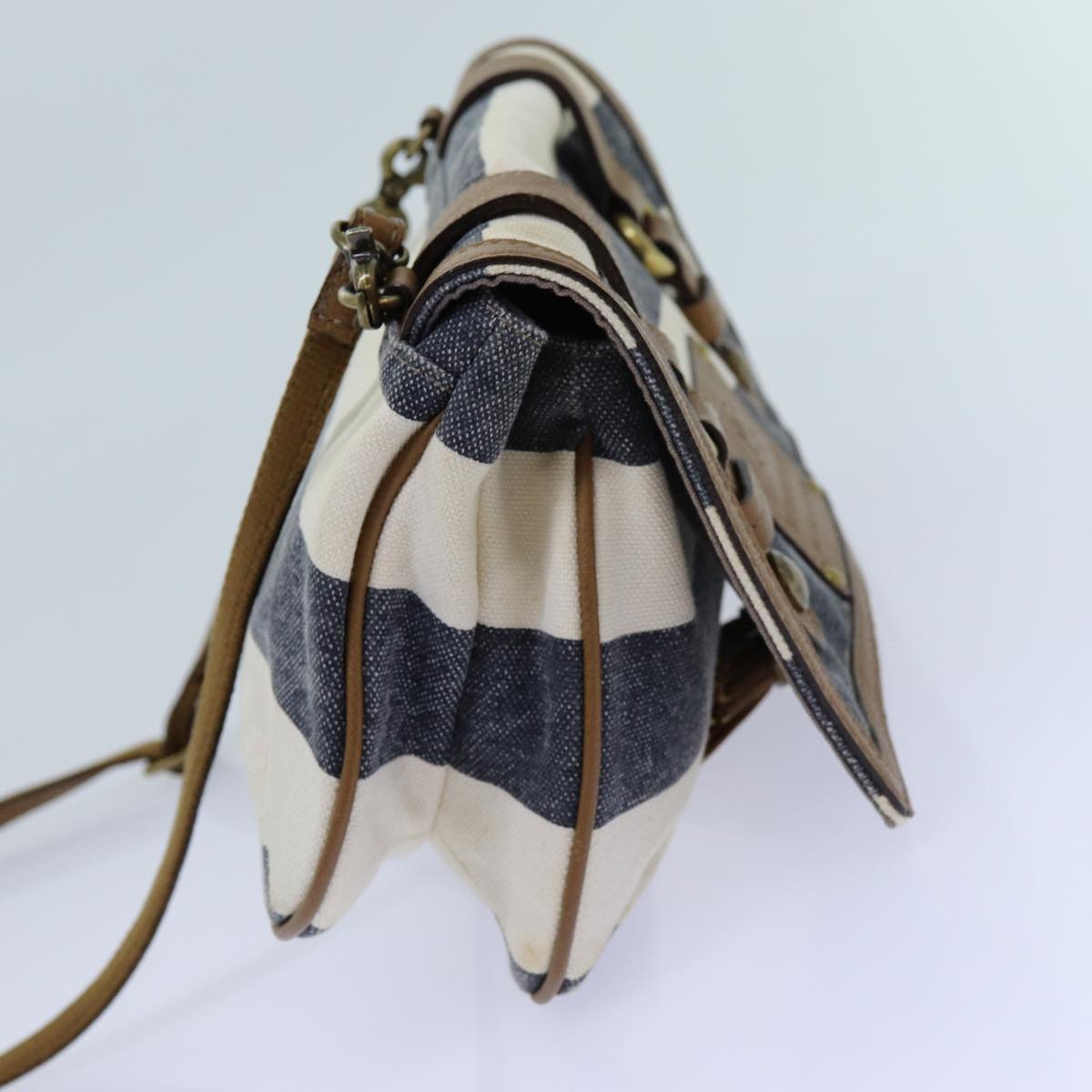 BBERRY Blue Label Shoulder Bag Canvas White Navy Brown Auth hk