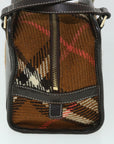 BBERRY Blue Label Hand Bag Wool Leather Brown Auth hk
