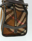 BBERRY Blue Label Hand Bag Wool Leather Brown Auth hk