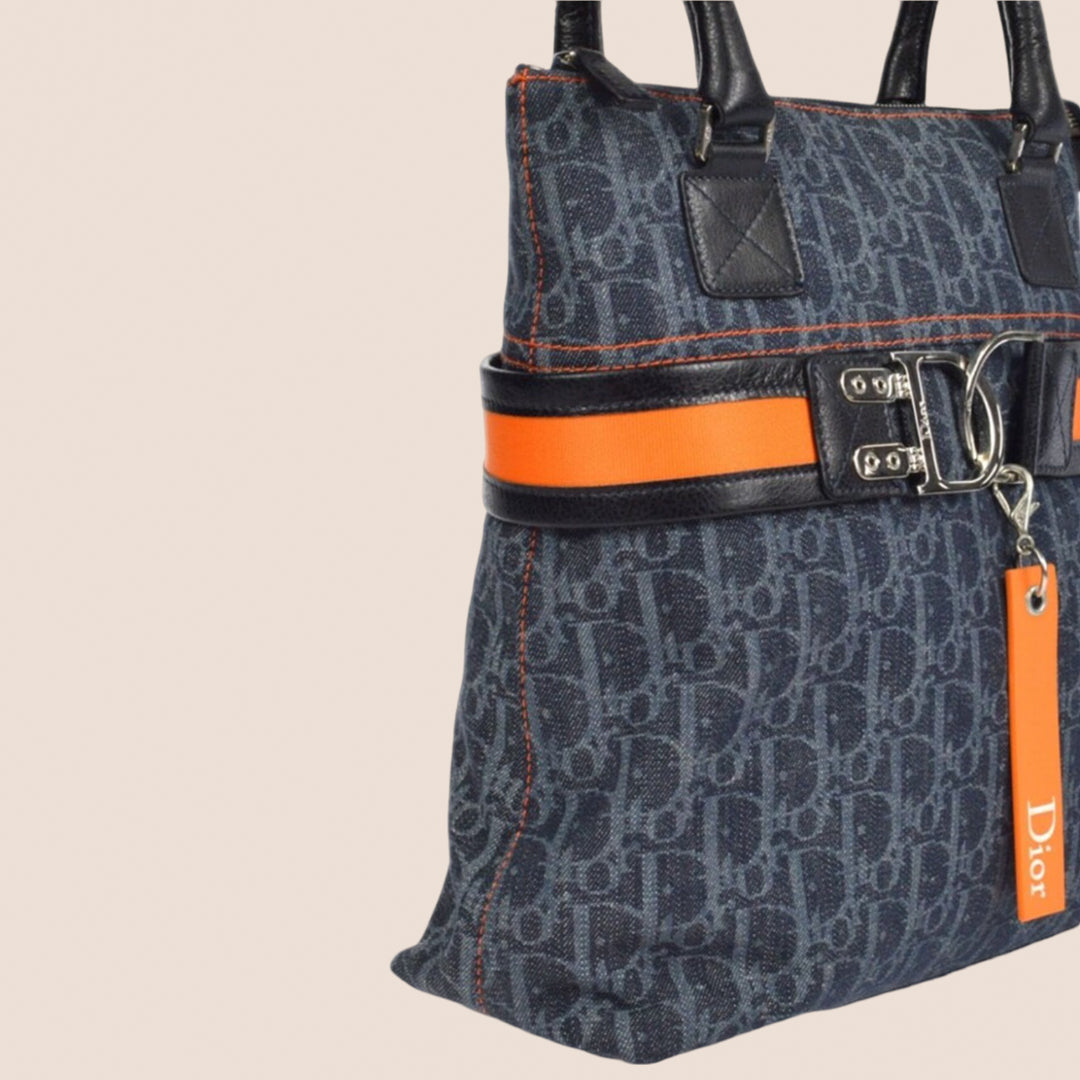 CHRISTIAN DOR FLIGHT DENIM TROTTER TOTE BAG