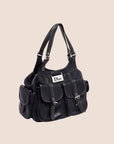 CHRISTIAN DOR BLACK LEATHER STREET CHIC SATCHEL