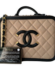 CHNL Quilted Medium CC Filigree Vanity Case Beige Caviar Gold Hardware