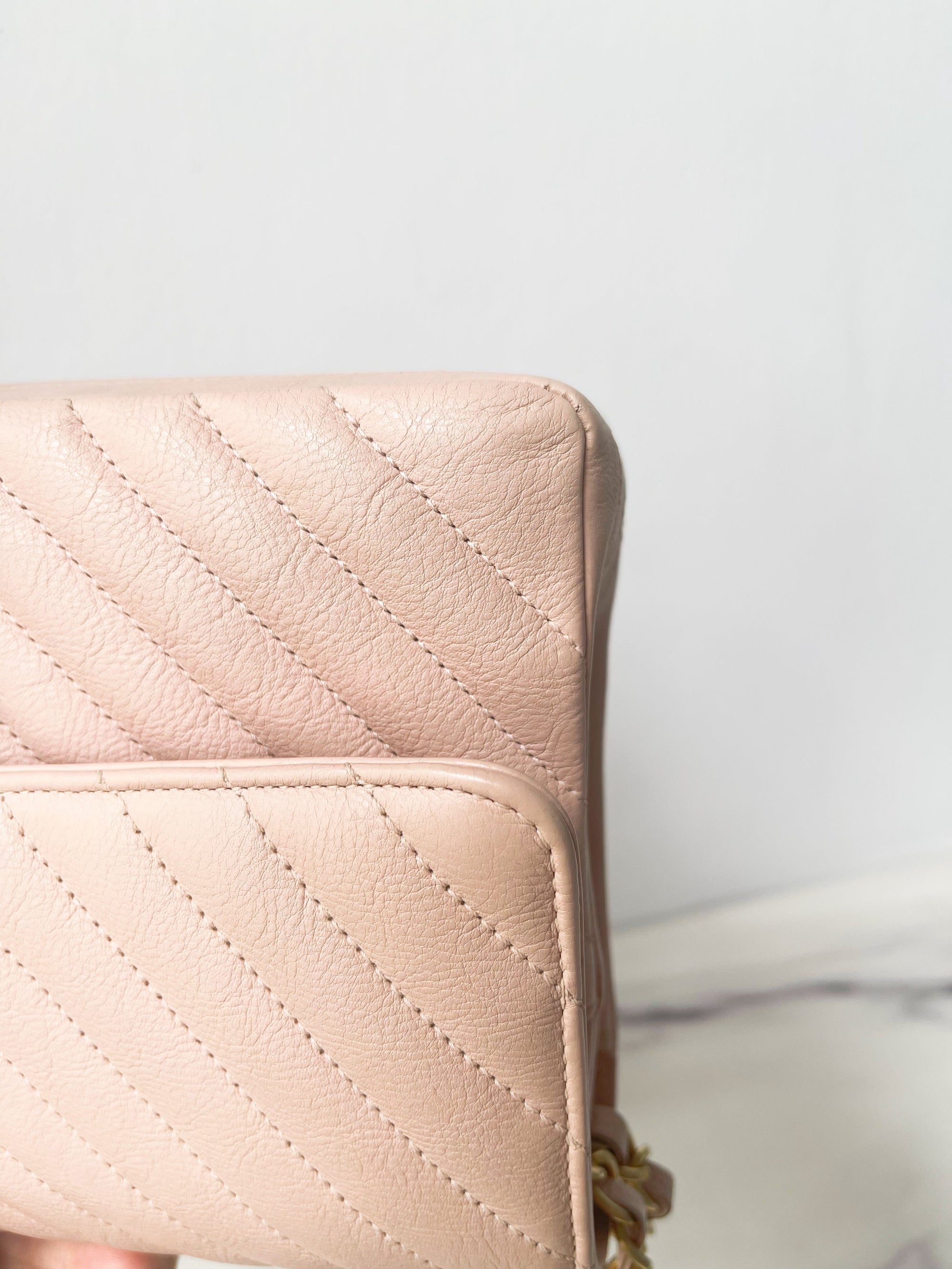 CHNL 17C Classic Chevron Calfskin Light Pink 