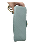 CHNL Quilted Mini Rectangular Flap Iridescent Blue Green Aged Gold Hardware 18C