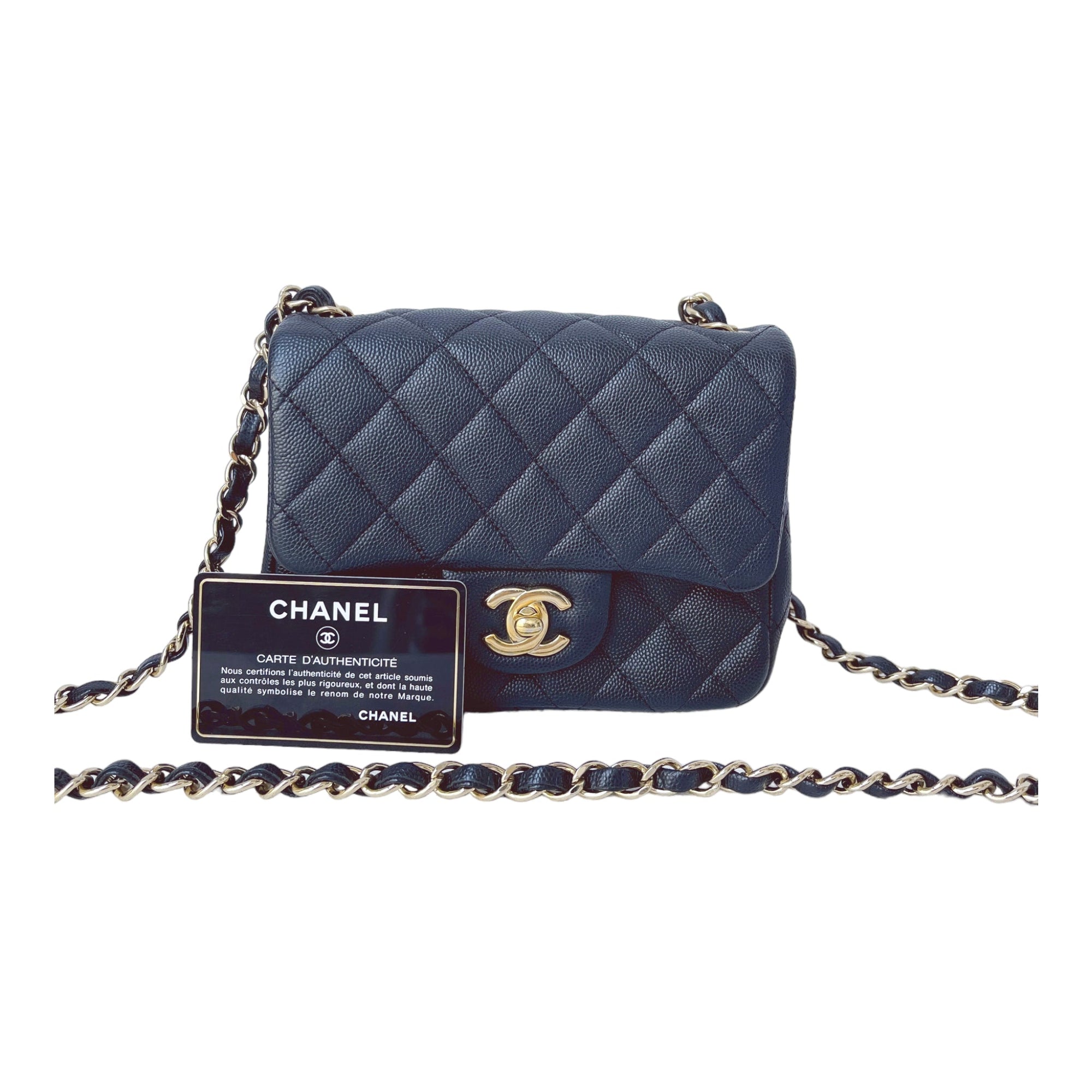 CHNL Quilted Mini Square Flap Black Caviar Gold Hardware 17B