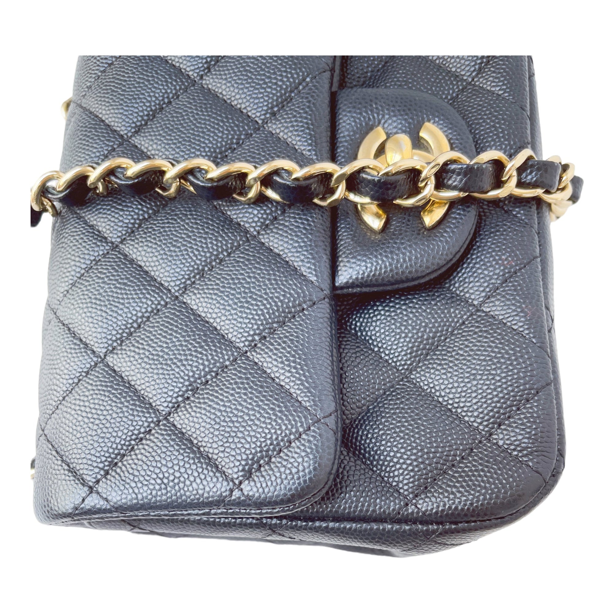 CHNL Quilted Mini Square Flap Black Caviar Gold Hardware 17B