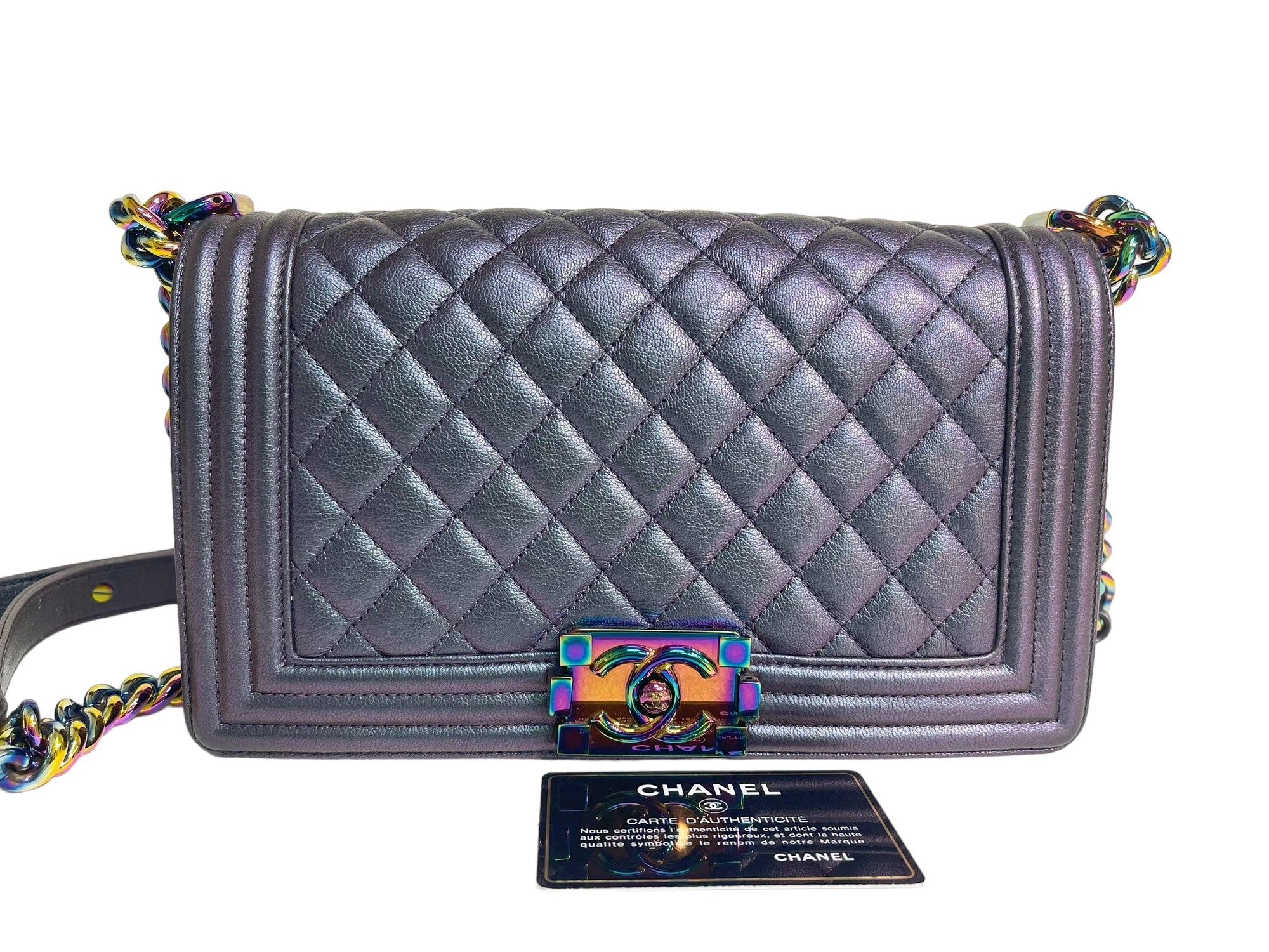 CHNL Purple Mermaid Iridescent Medium Calfskin Boy Bag