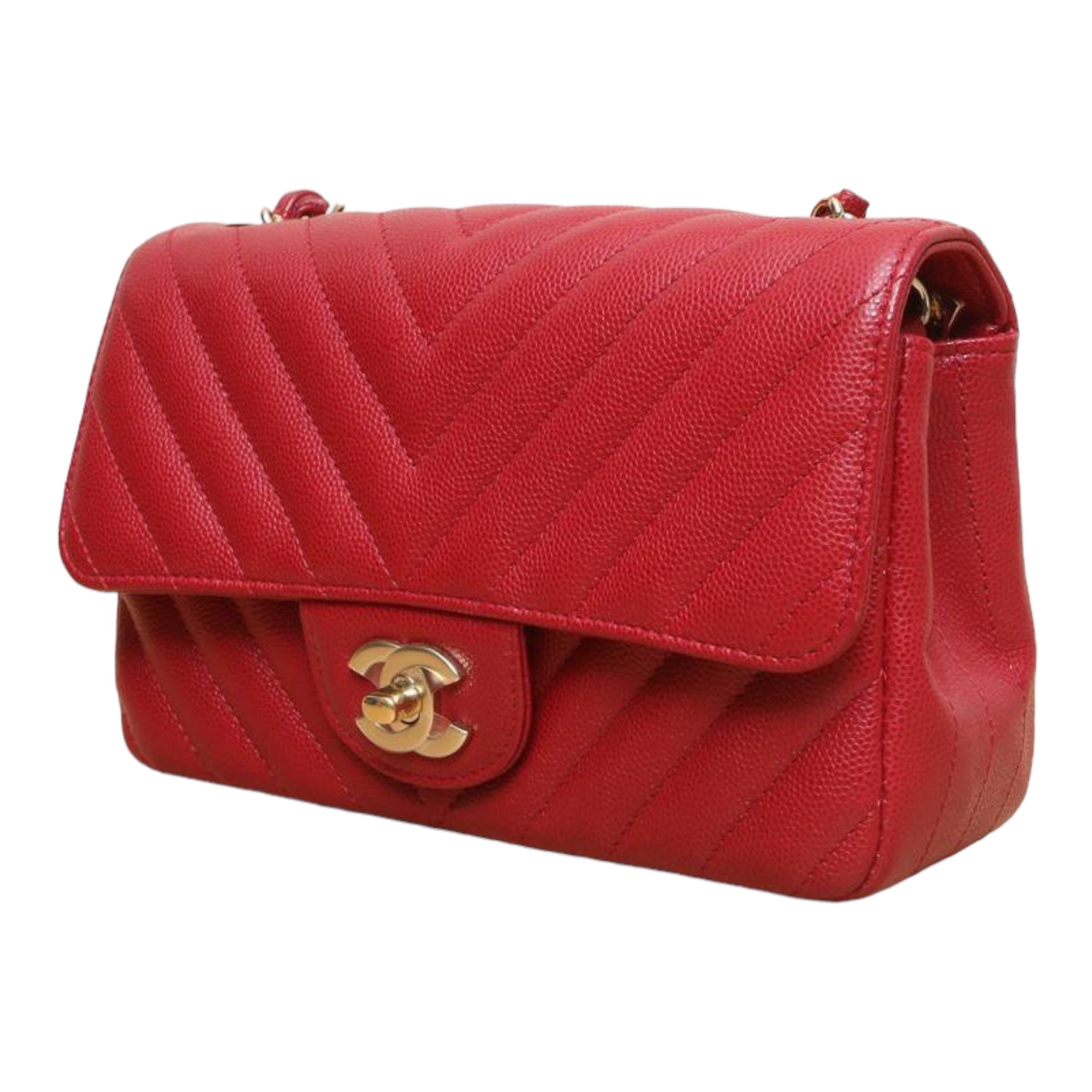 CHNL Mini Rectangle Chevron Red Caviar With GHW