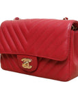 CHNL Mini Rectangle Chevron Red Caviar With GHW