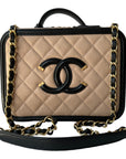 CHNL Quilted Medium CC Filigree Vanity Case Beige Caviar Gold Hardware