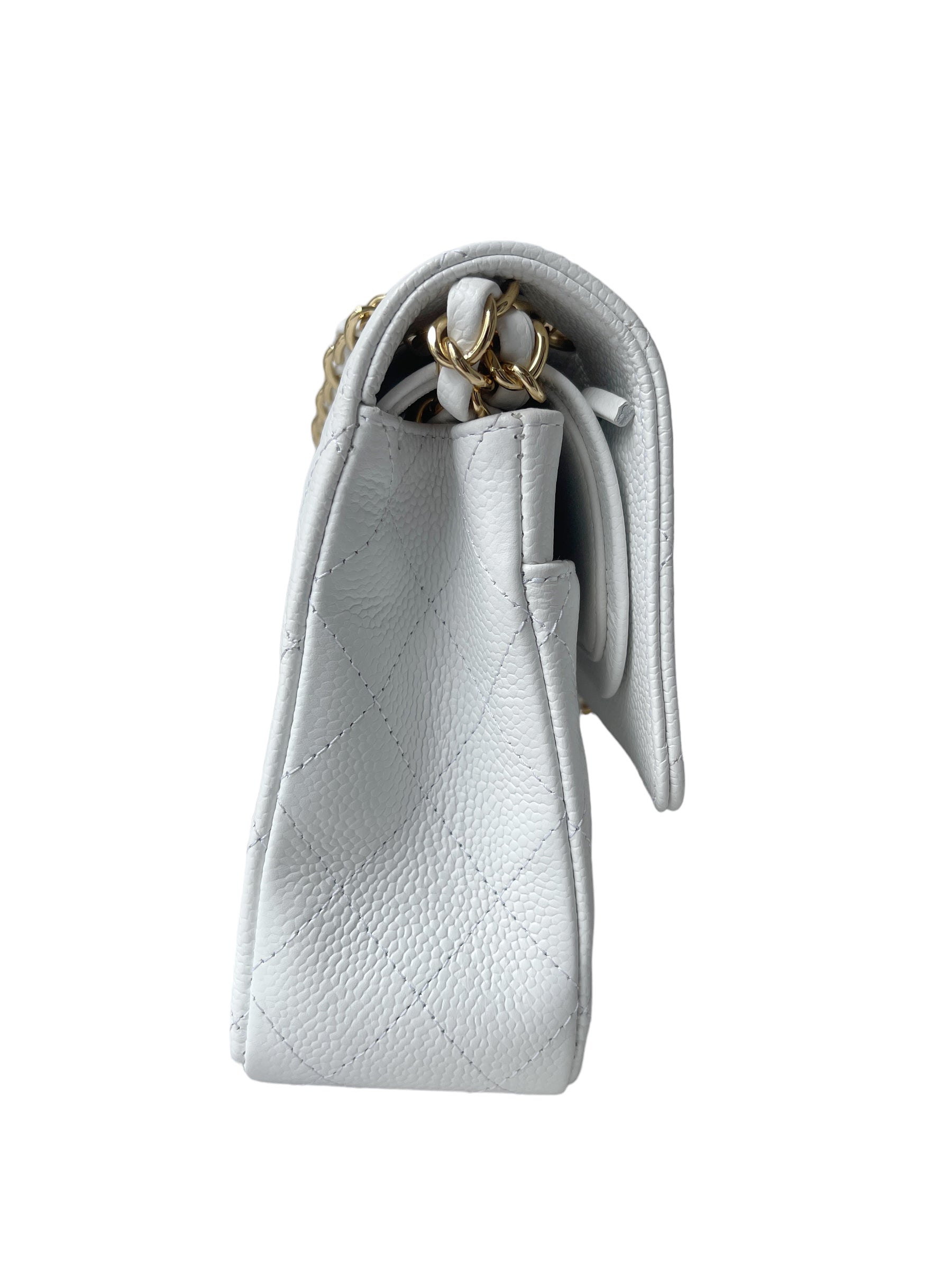 CHNL WHITE CAVIAR MEDIUM CLASSIC 2.55 DOUBLE FLAP BAG