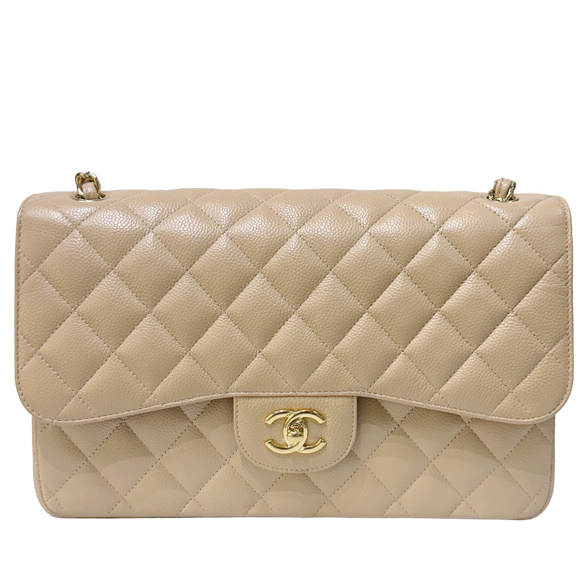 CHNL Jumbo Classic Flap Bag Beige Ghw