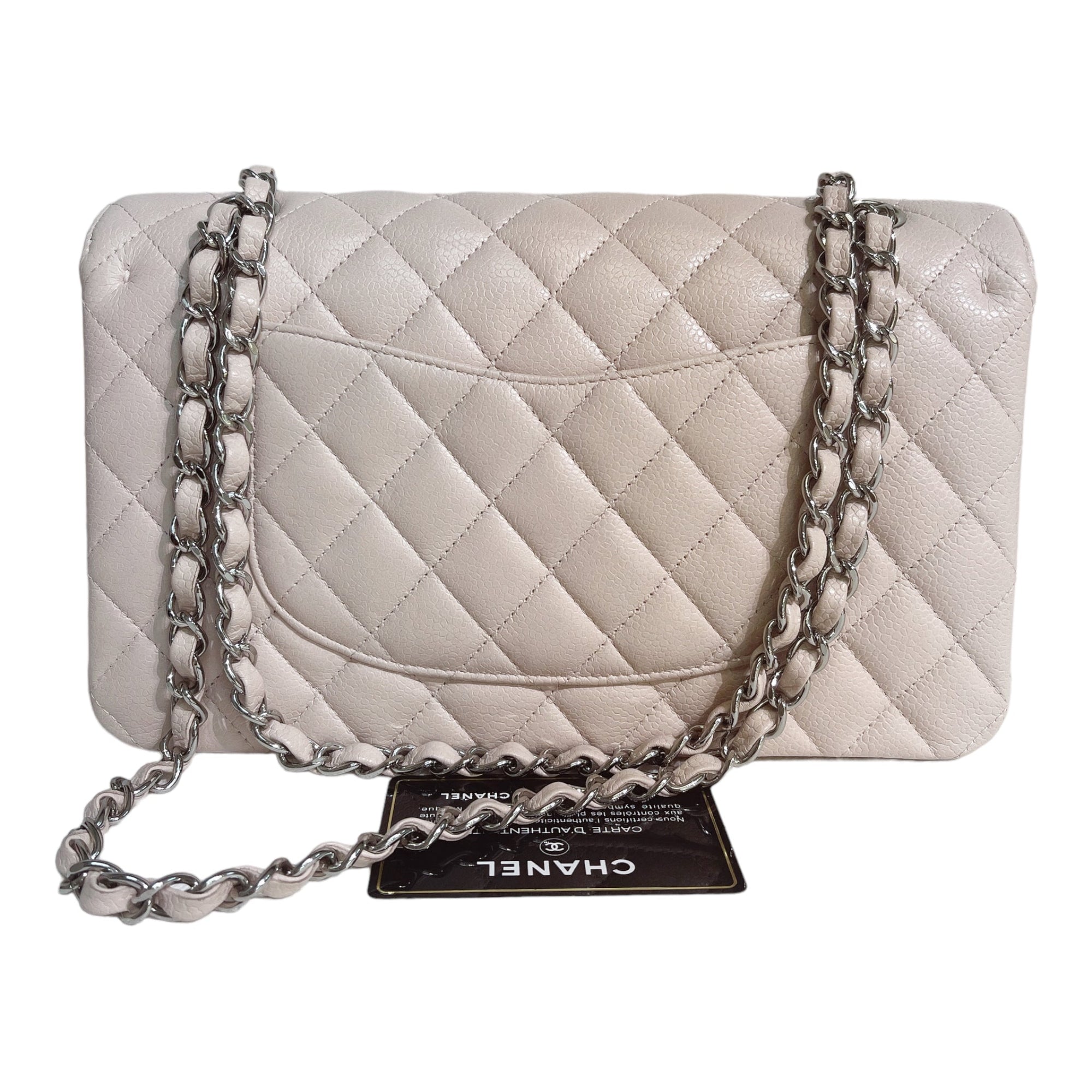 CHNL Classic M/L Medium Flap Quilted Light Pink Caviar Gold Hardware