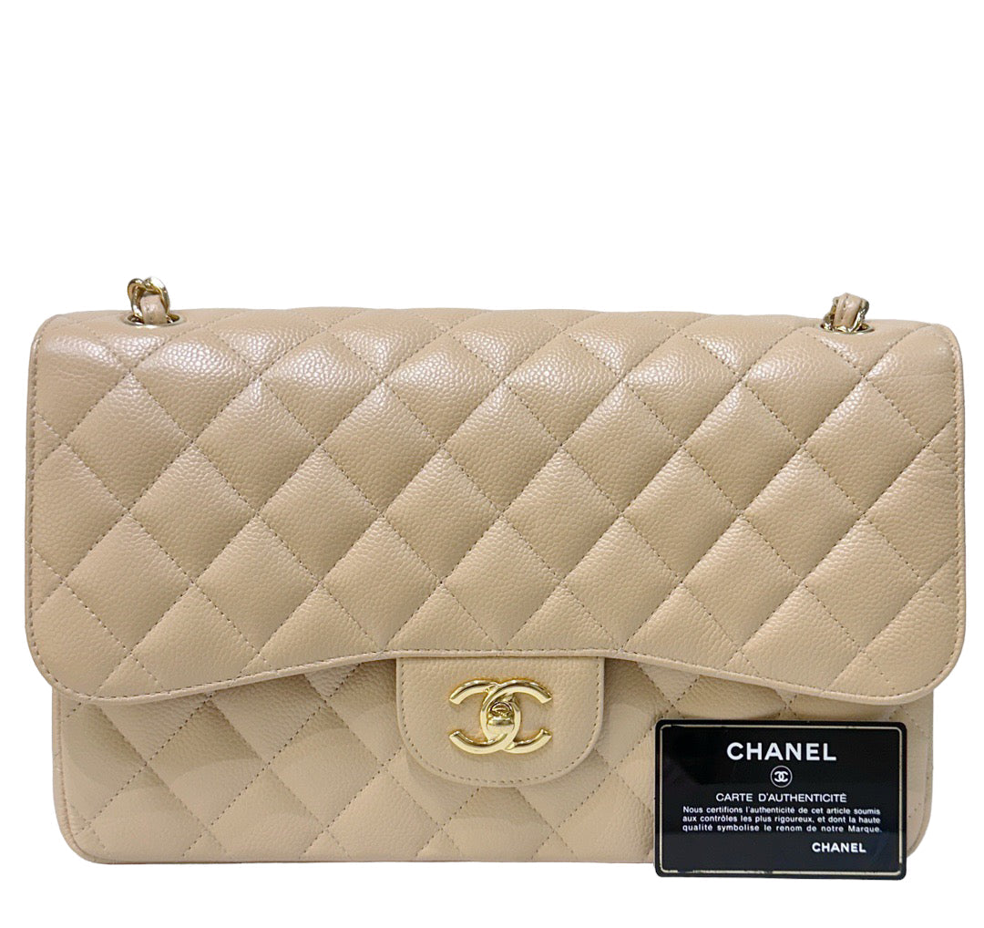 CHNL Jumbo Classic Flap Bag Beige Ghw