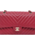CHNL Medium Chevron Rosy Red Caviar Gold Hardware 18B