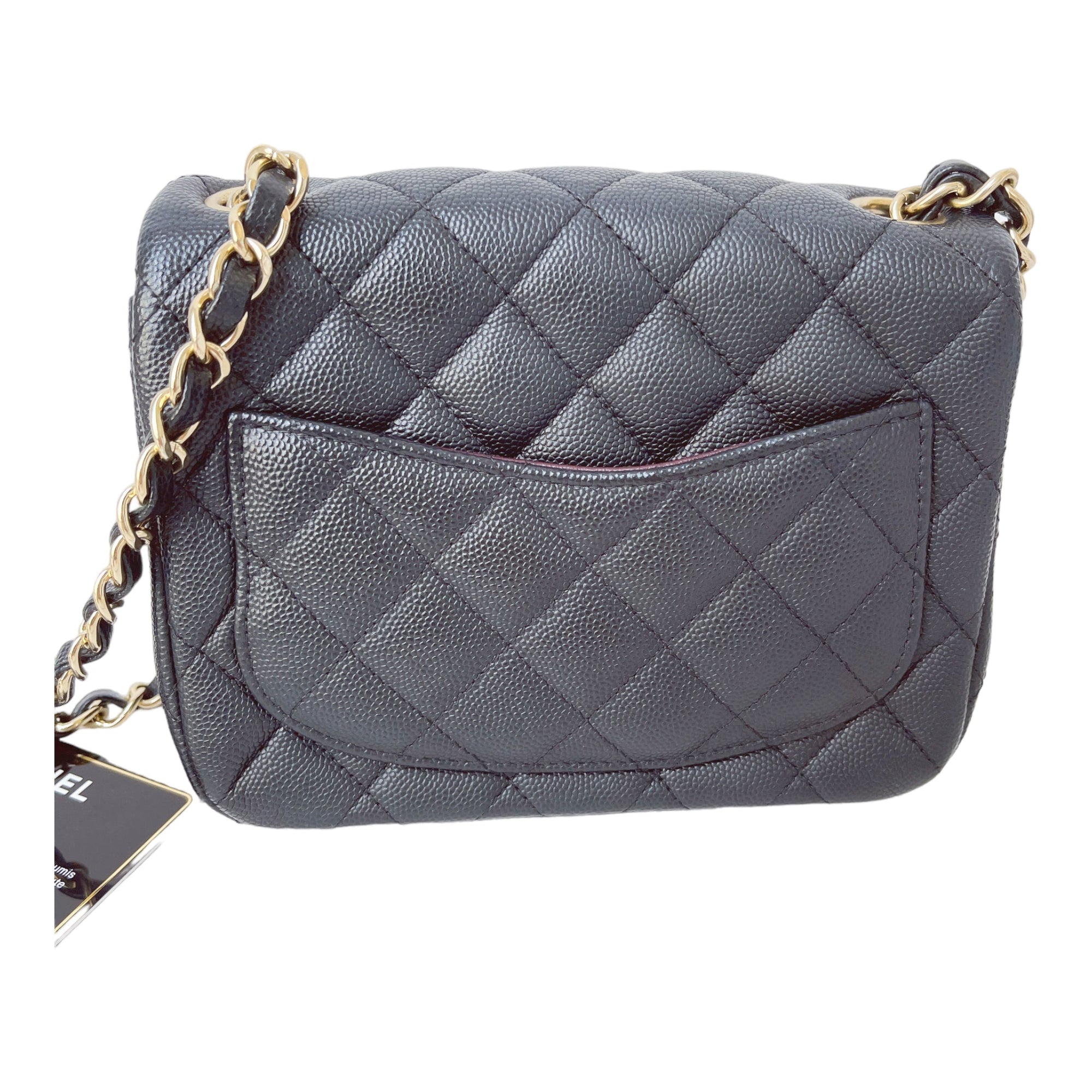 CHNL Quilted Mini Square Flap Black Caviar Gold Hardware 17B