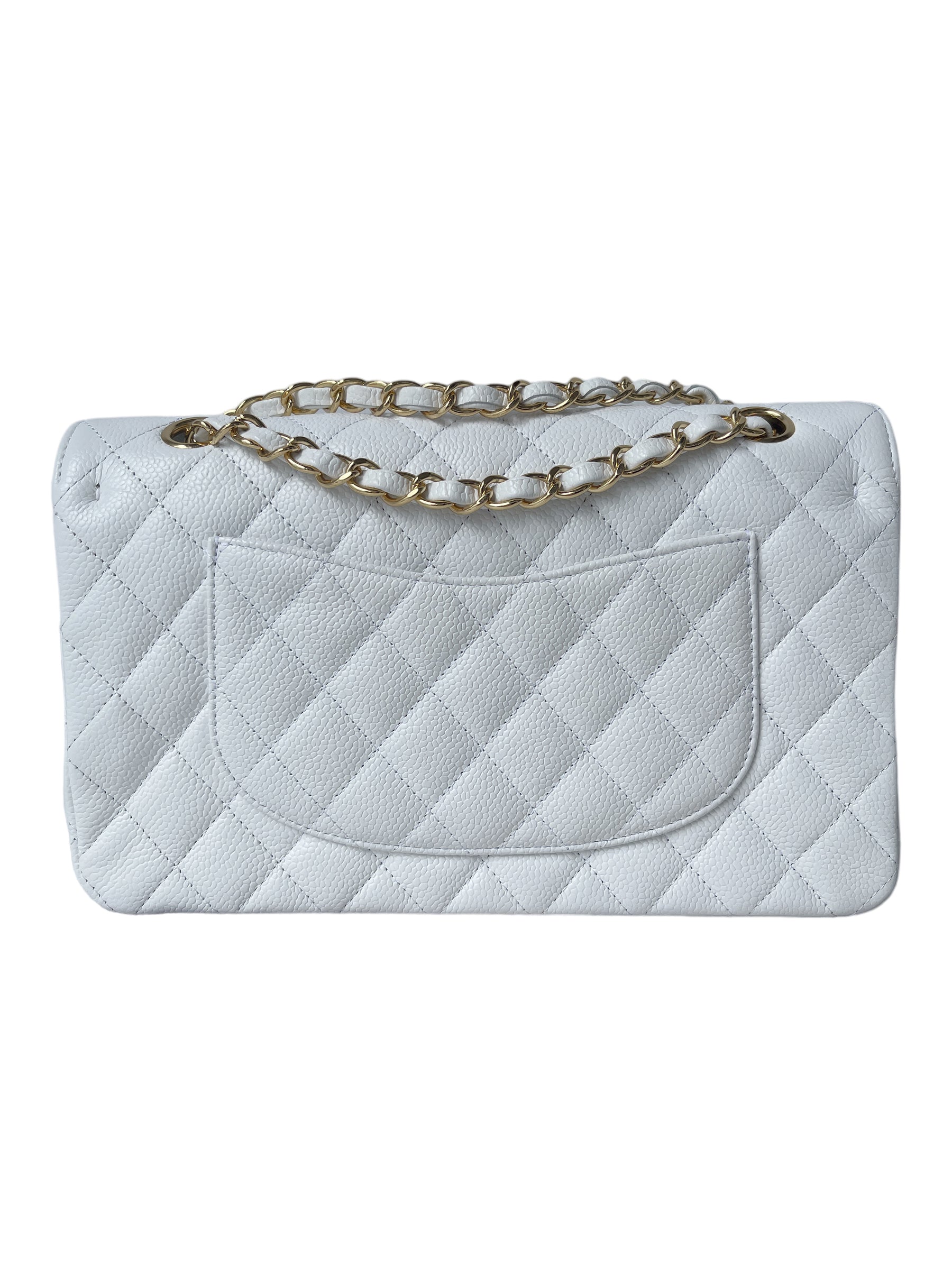 CHNL WHITE CAVIAR MEDIUM CLASSIC 2.55 DOUBLE FLAP BAG