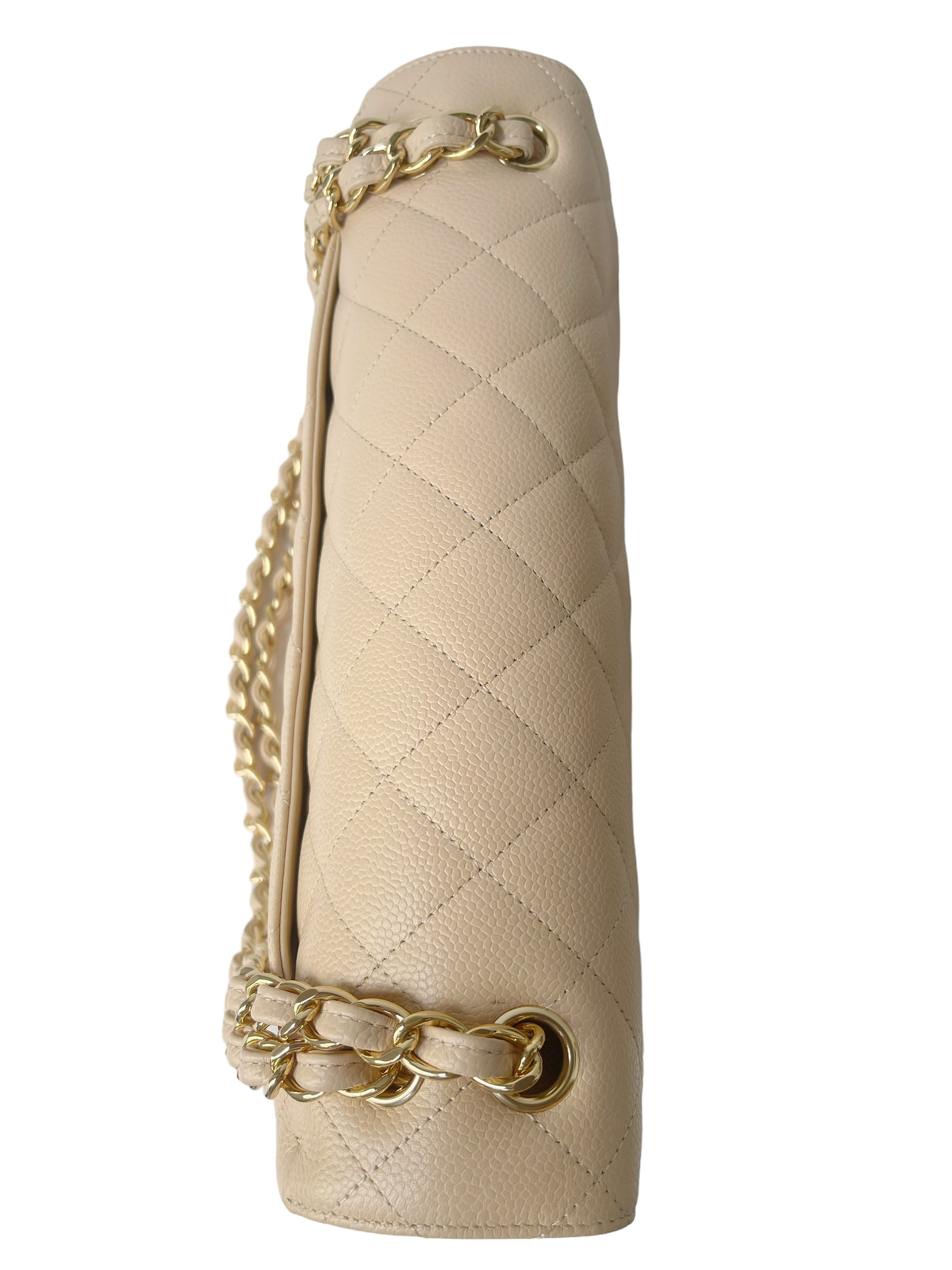 CHNL Jumbo Double Flap Beige Caviar Gold Hardware⁣⁣
