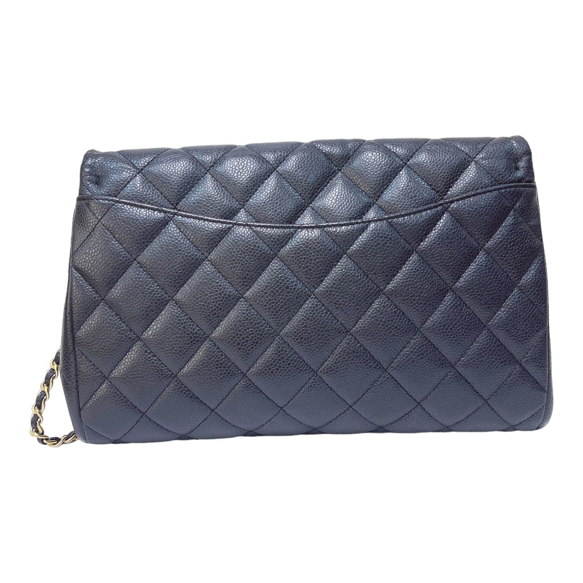 CHNL Quilted Clutch with Chain Lambskin Black Silver Hardware