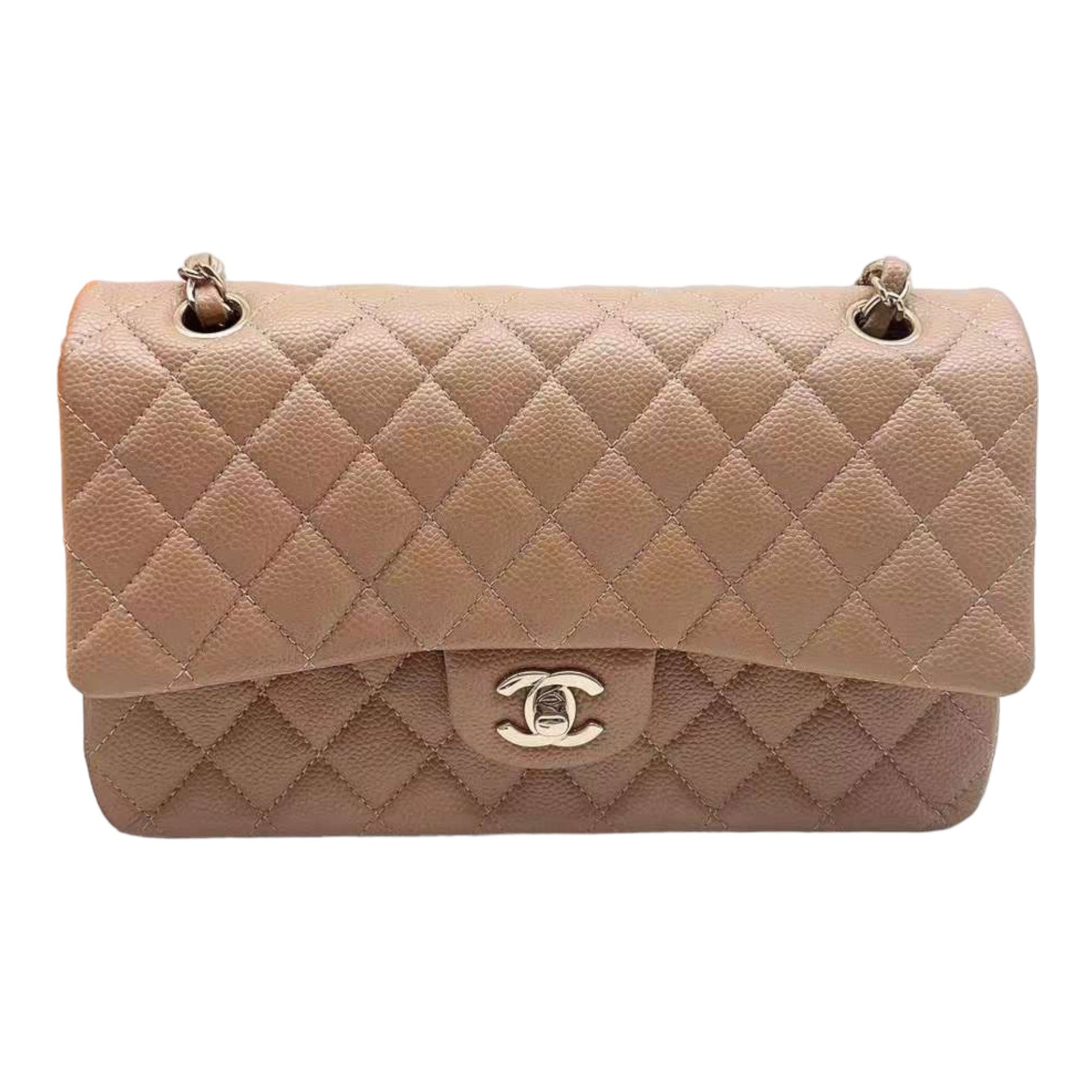 CHNL 18S Iridescent Dark Beige Caviar Rectangular Mini Flap Bag Brushed Gold Hardware