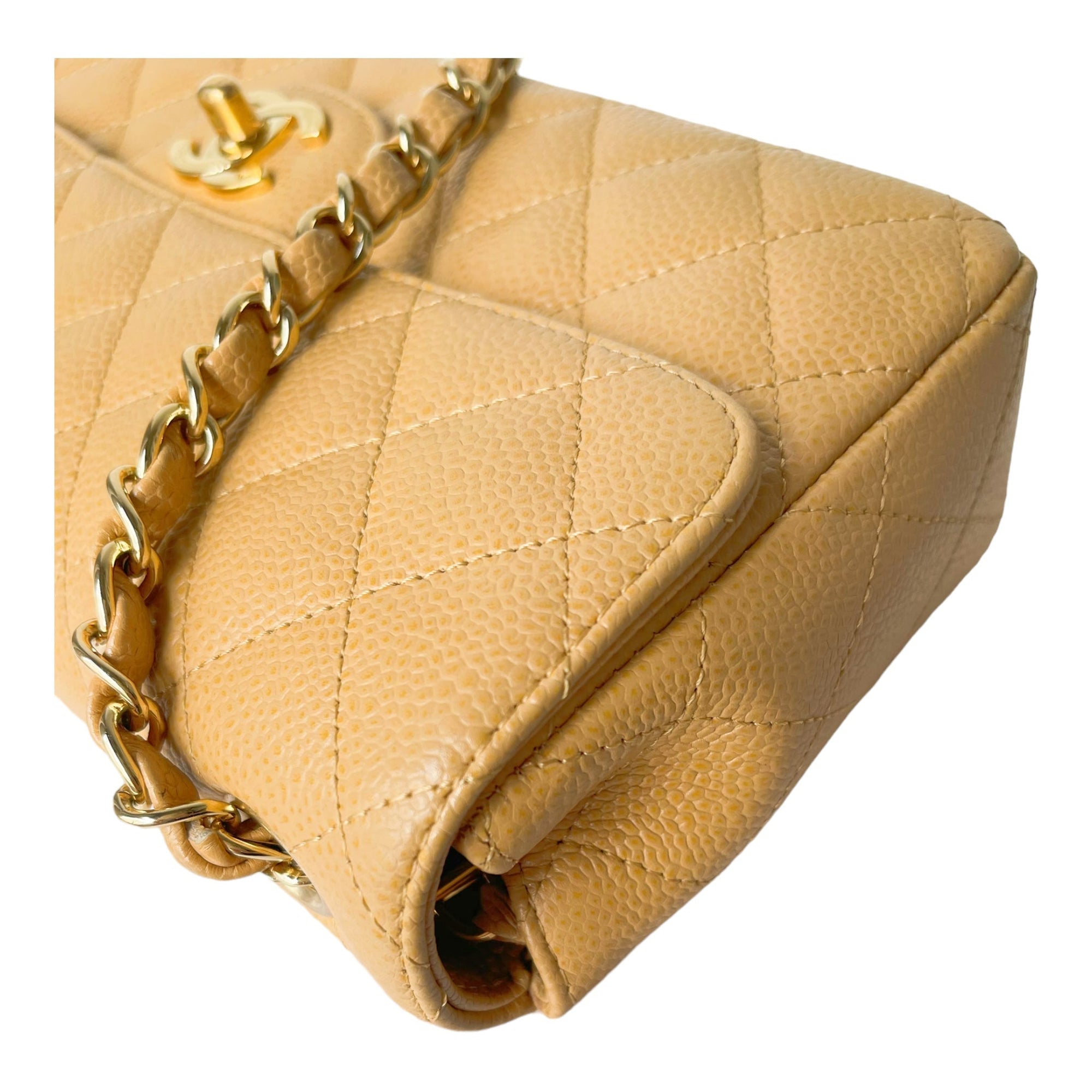 CHNL Quilted East West Flap Dark Beige Caviar Gold Hardware