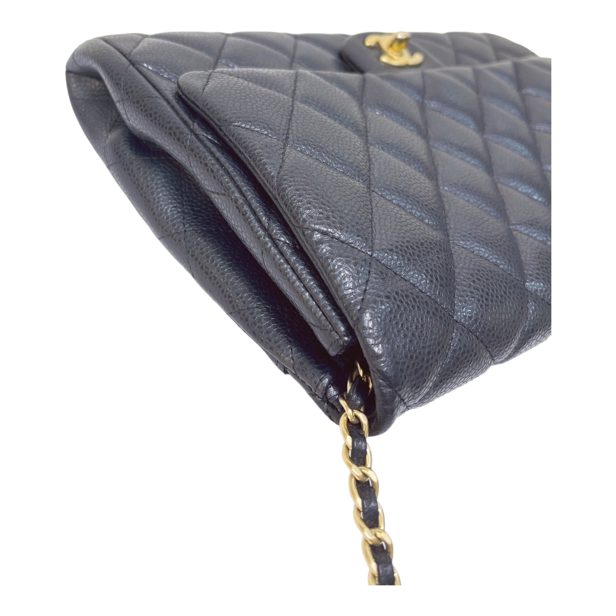 CHNL Quilted Clutch with Chain Lambskin Black Silver Hardware