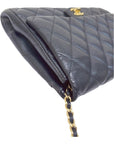 CHNL Quilted Clutch with Chain Lambskin Black Silver Hardware