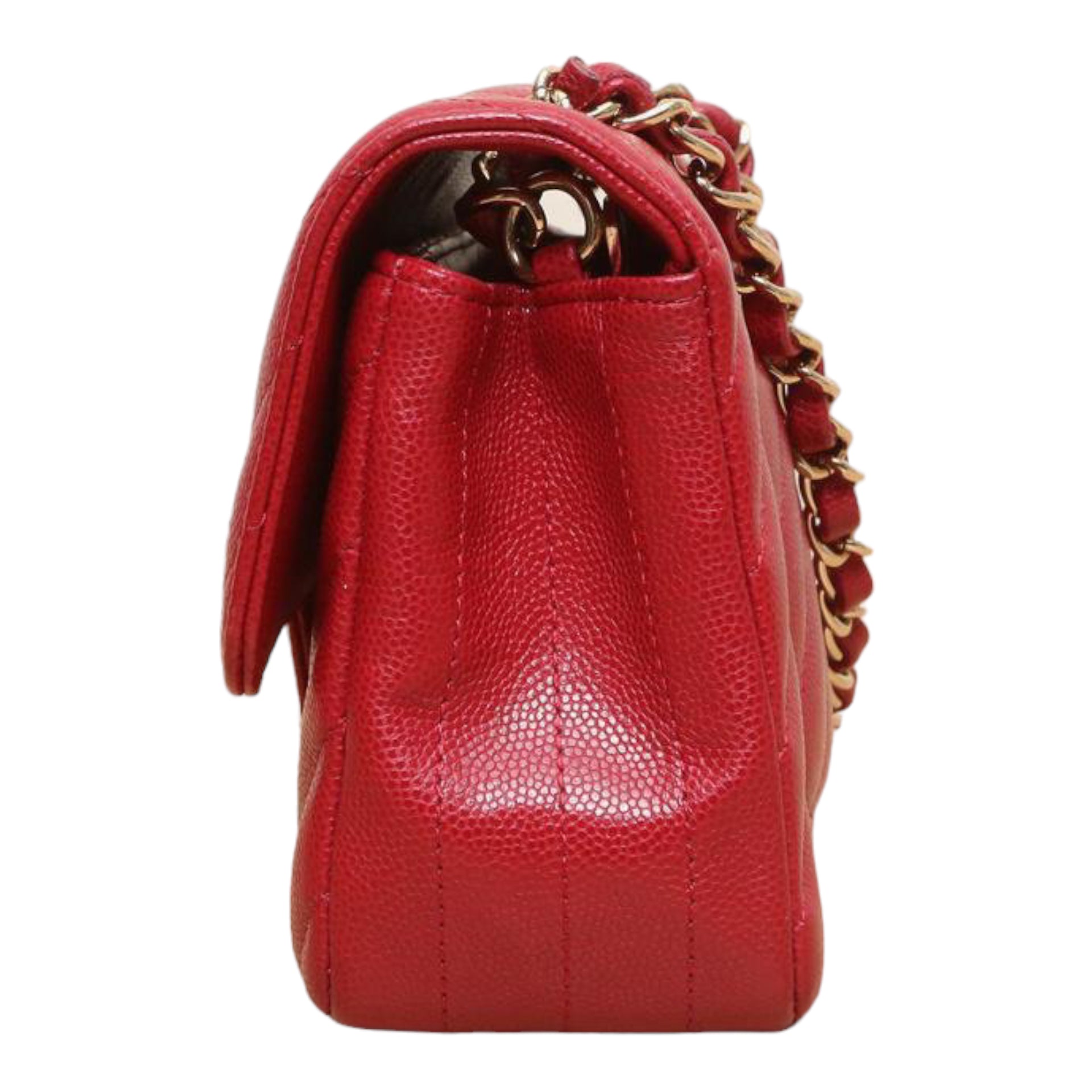 CHNL Mini Rectangle Chevron Red Caviar With GHW