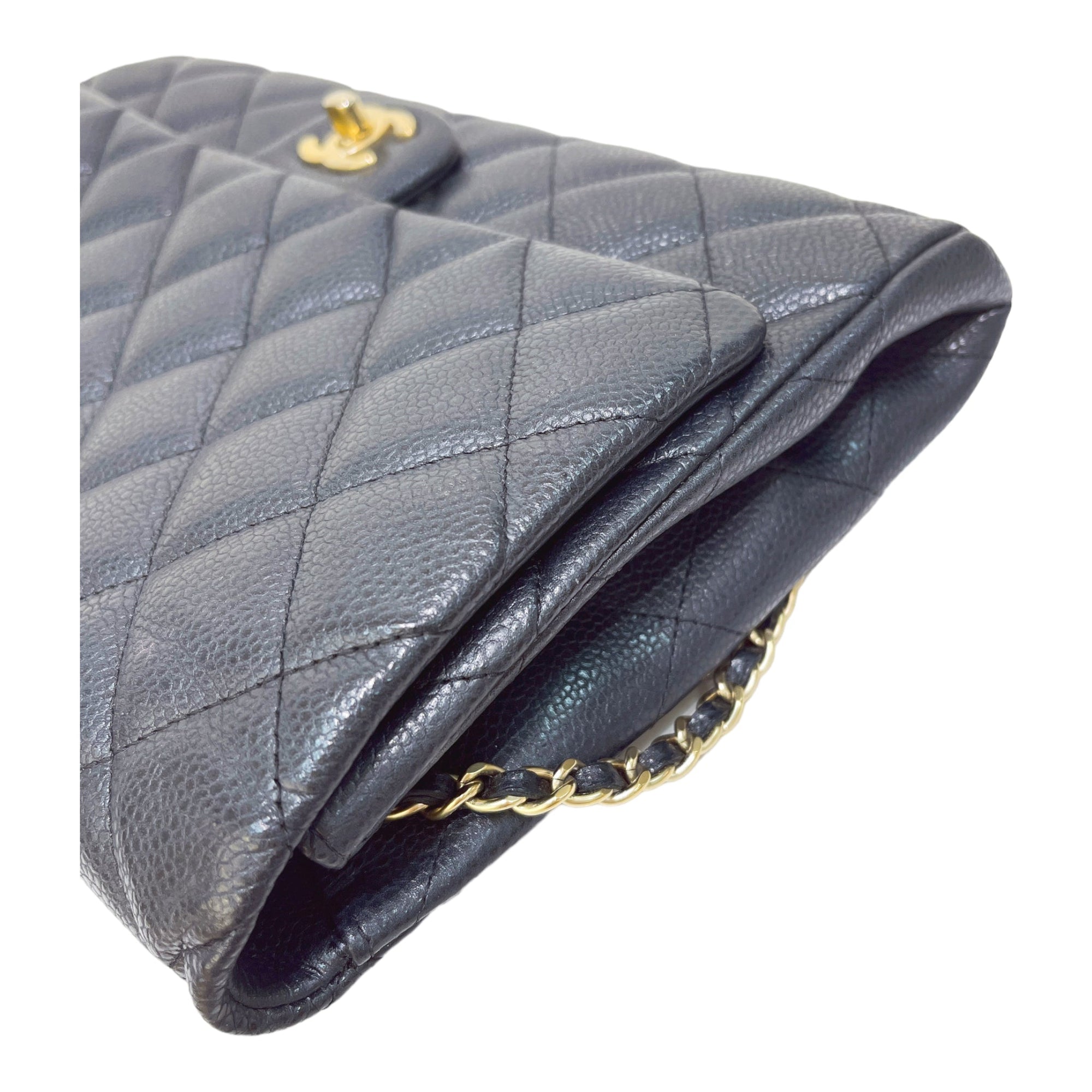 CHNL Quilted Clutch with Chain Lambskin Black Silver Hardware