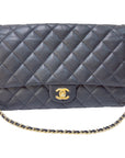 CHNL Quilted Clutch with Chain Lambskin Black Silver Hardware