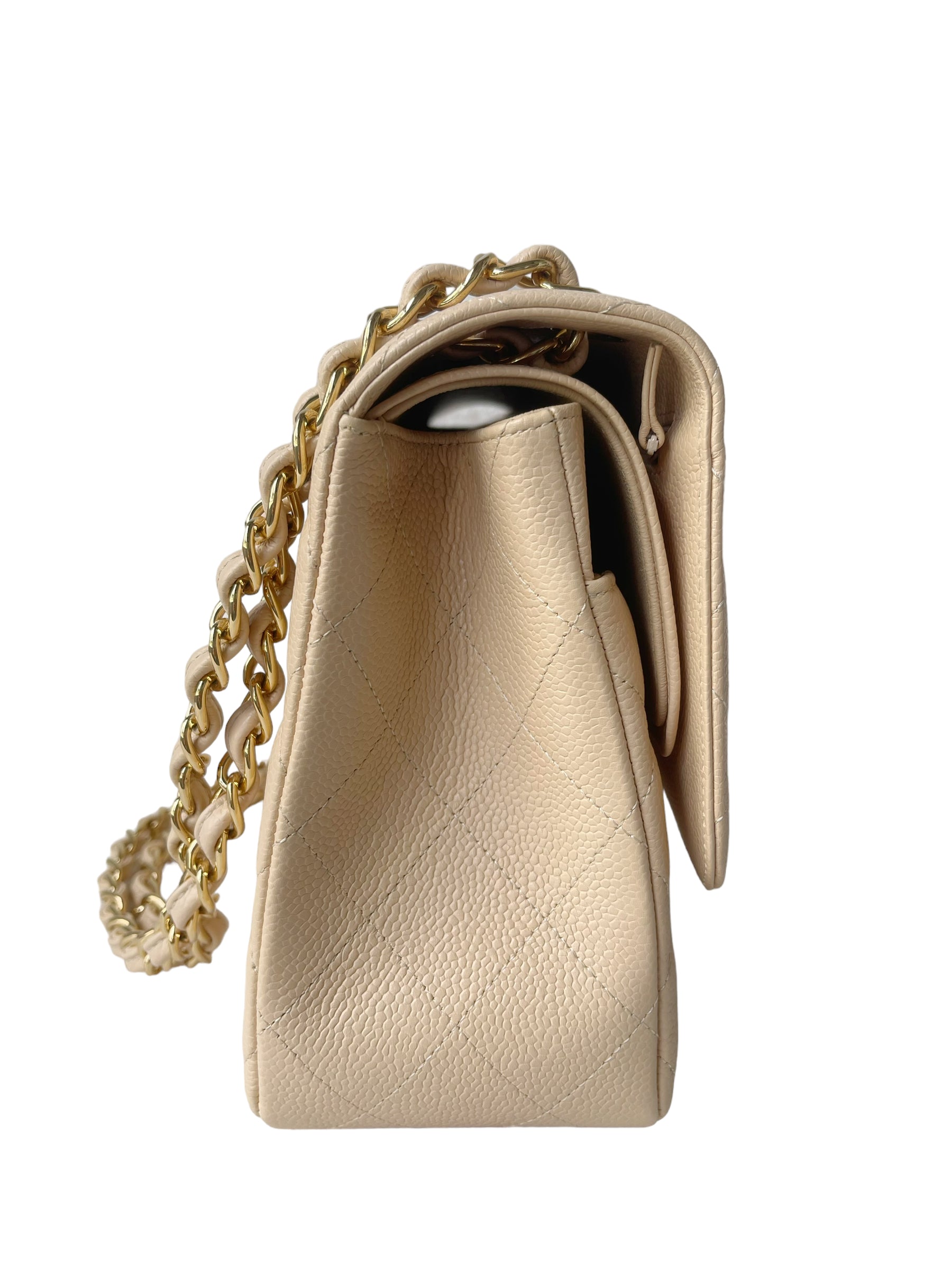 CHNL Jumbo Double Flap Beige Caviar Gold Hardware⁣⁣