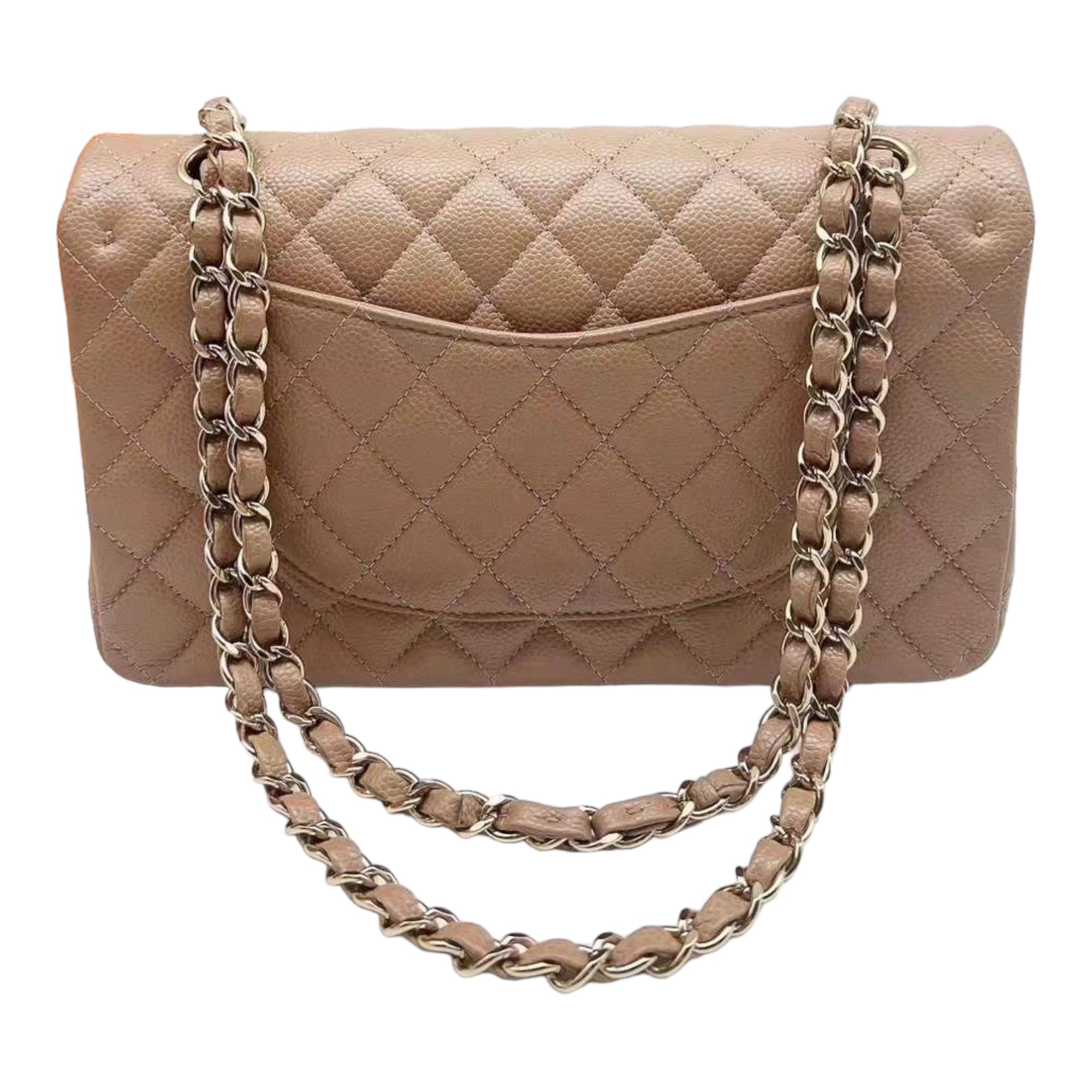 CHNL 18S Iridescent Dark Beige Caviar Rectangular Mini Flap Bag Brushed Gold Hardware