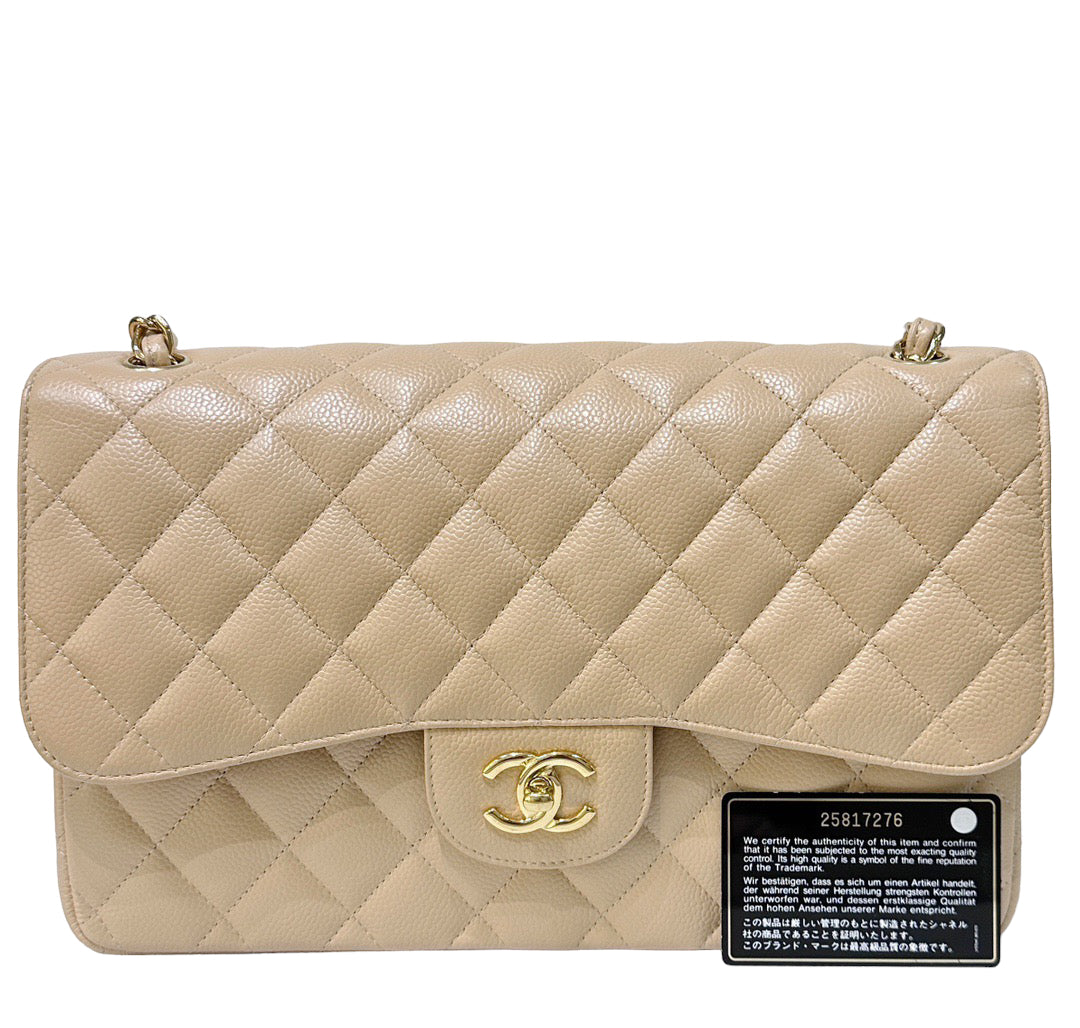 CHNL Jumbo Classic Flap Bag Beige Ghw