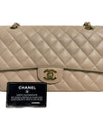 CHNL Classic M/L Medium Flap Quilted Beige Caviar Gold Hardware