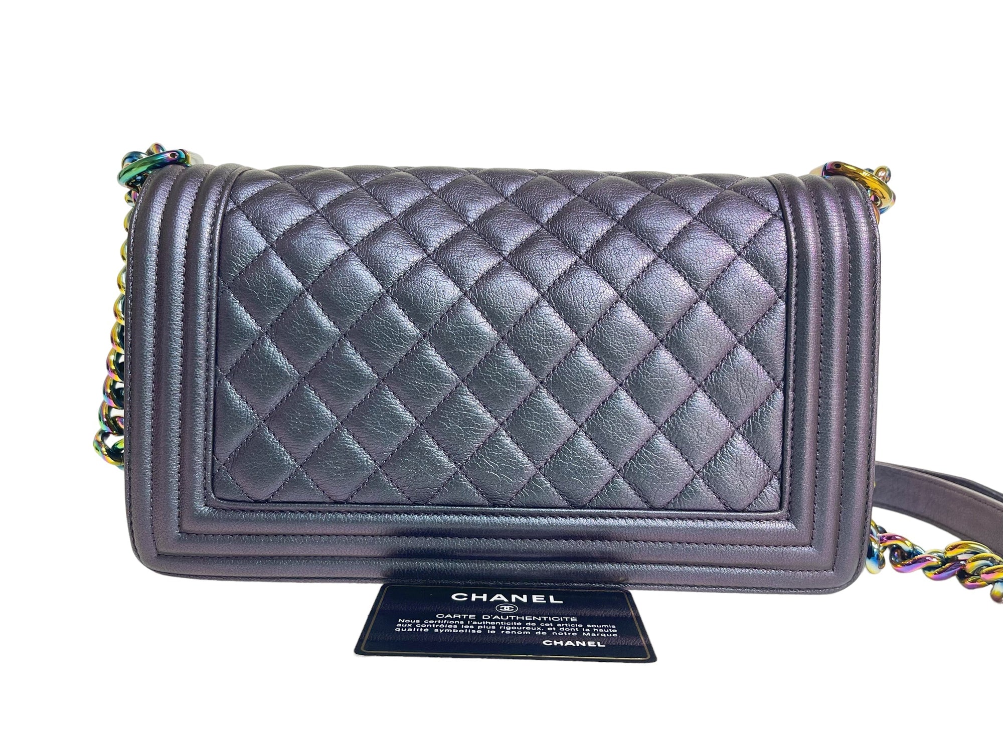 CHNL Purple Mermaid Iridescent Medium Calfskin Boy Bag