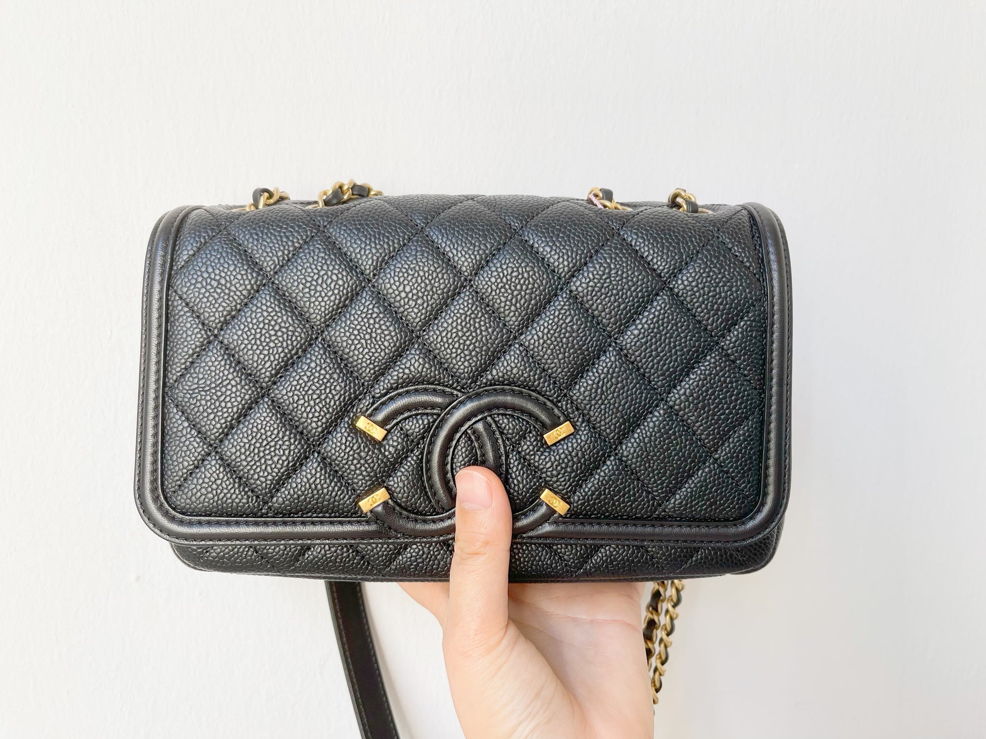 CHNL Quilted Small CC Filigree Flap Black