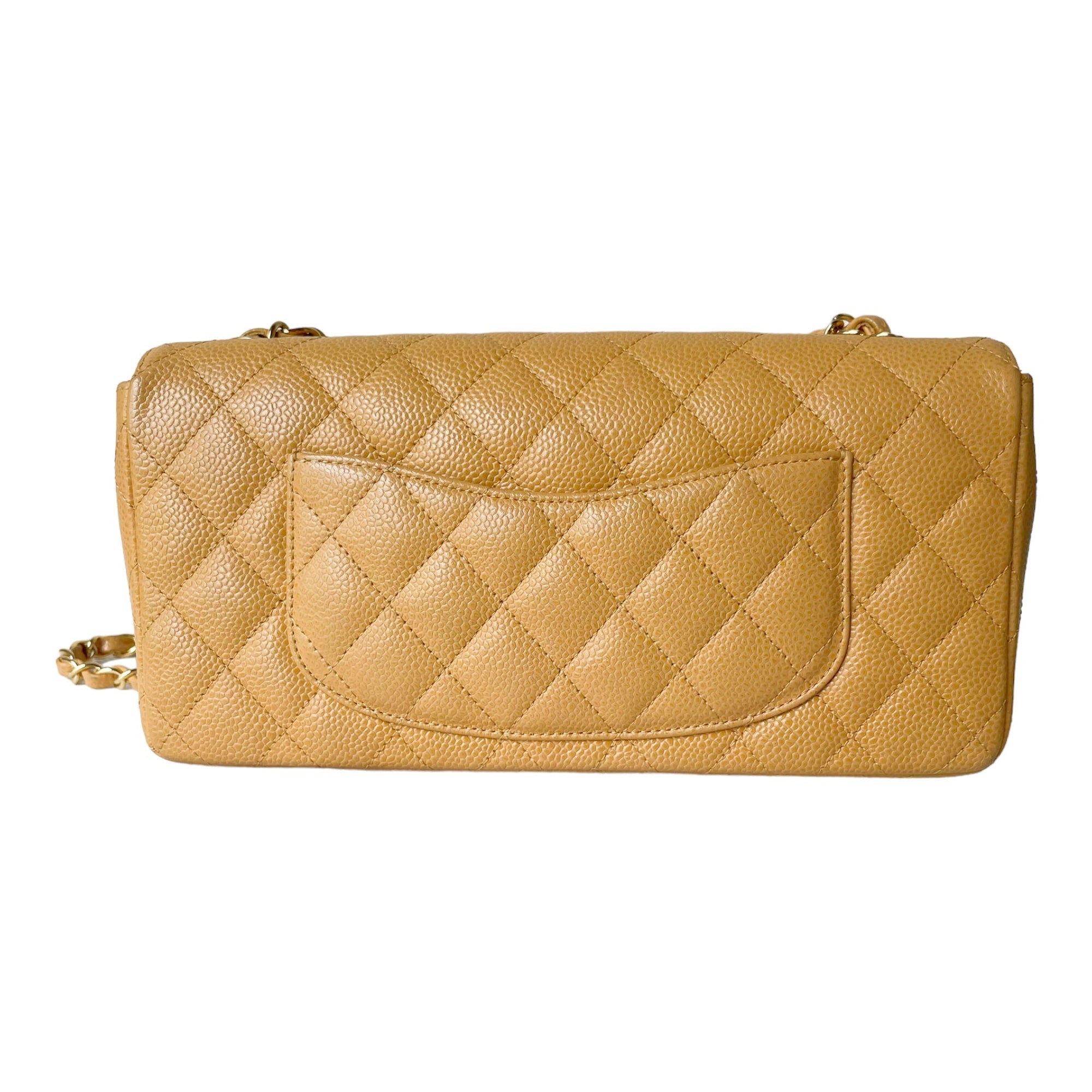 CHNL Quilted East West Flap Dark Beige Caviar Gold Hardware