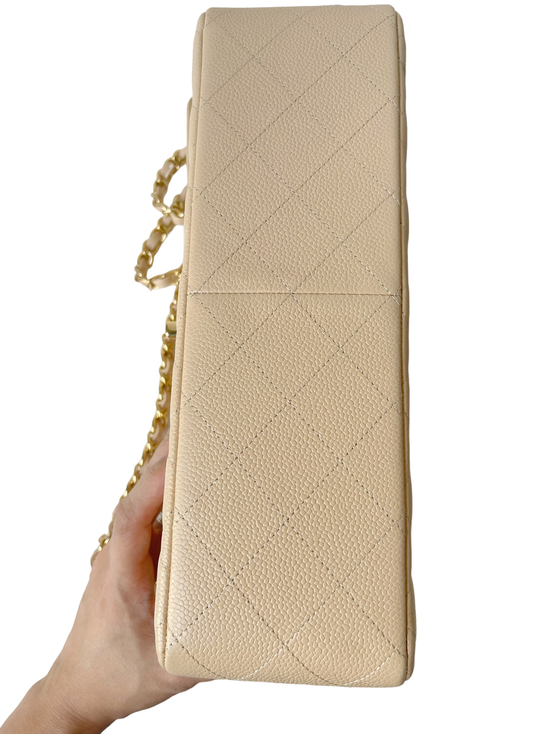 CHNL Jumbo Double Flap Beige Caviar Gold Hardware⁣⁣