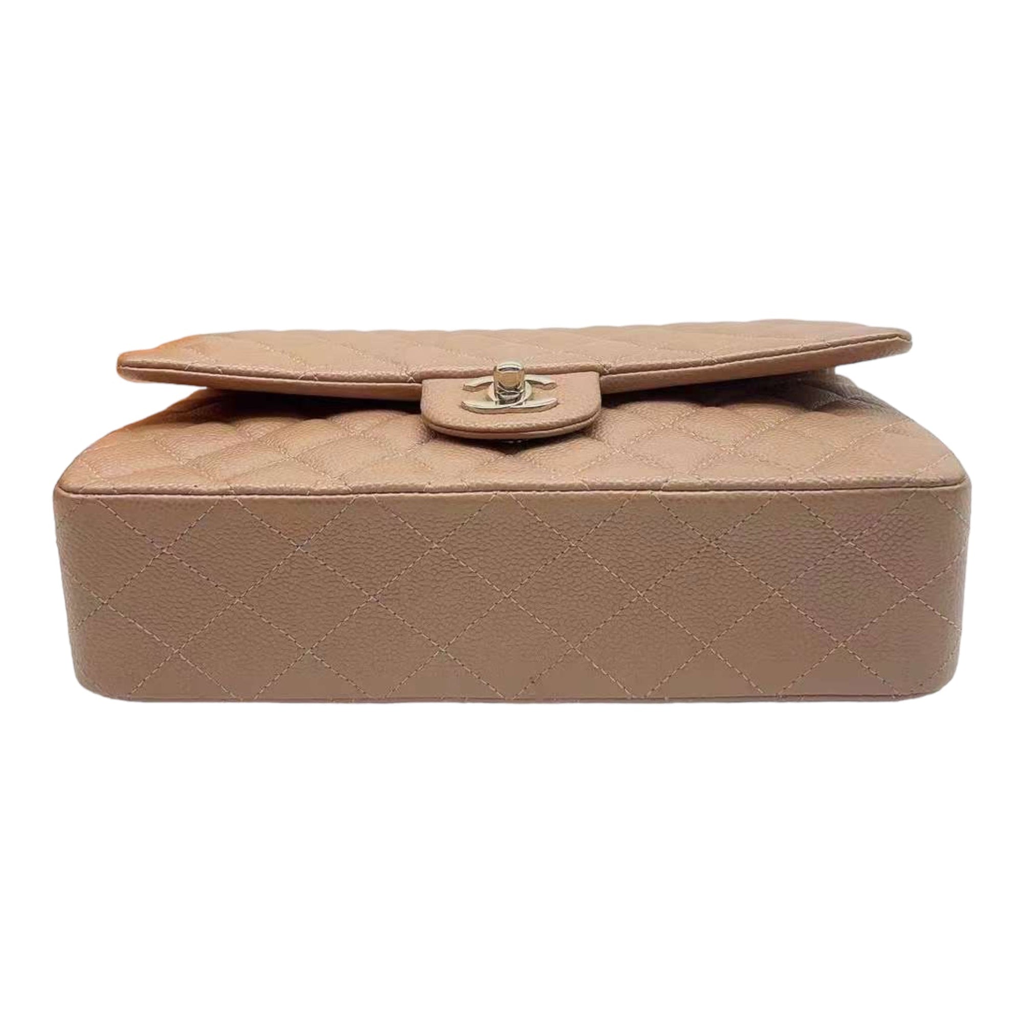 CHNL 18S Iridescent Dark Beige Caviar Rectangular Mini Flap Bag Brushed Gold Hardware