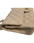 CHNL Classic M/L Medium Flap Quilted Beige Caviar Gold Hardware