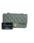 CHNL 18C Iridescent Green Caviar Rectangular Mini Flap Bag Brushed Gold Hardware