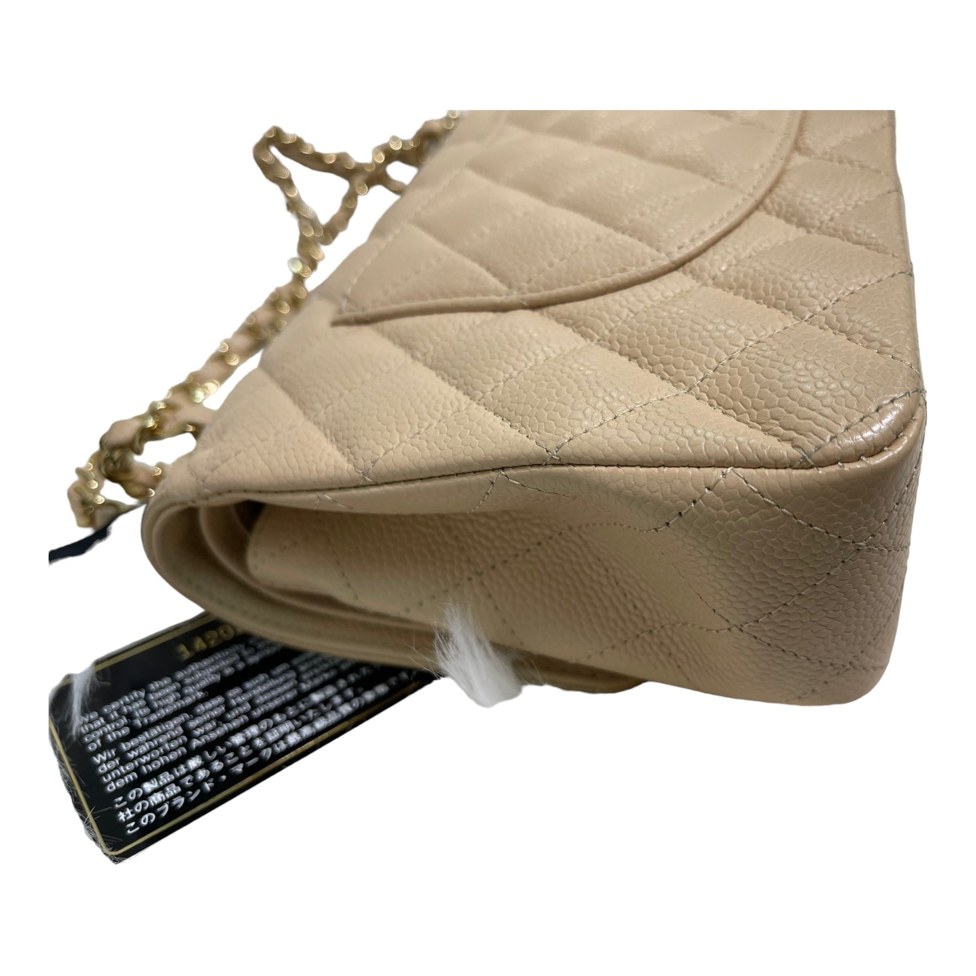 CHNL Classic M/L Medium Flap Quilted Beige Caviar Gold Hardware