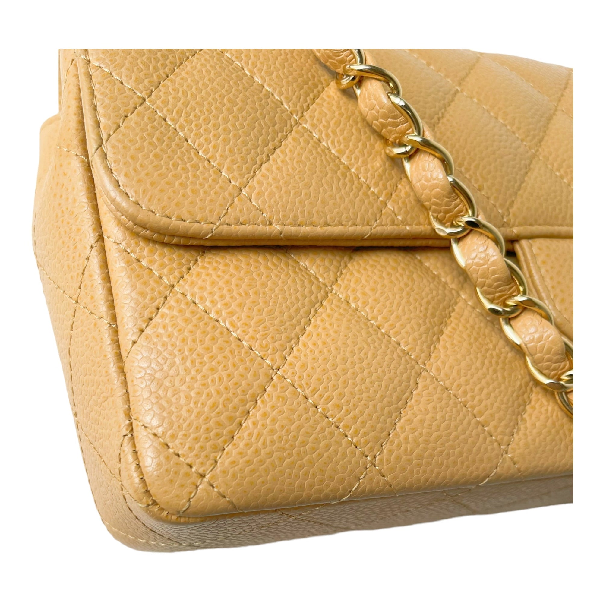 CHNL Quilted East West Flap Dark Beige Caviar Gold Hardware